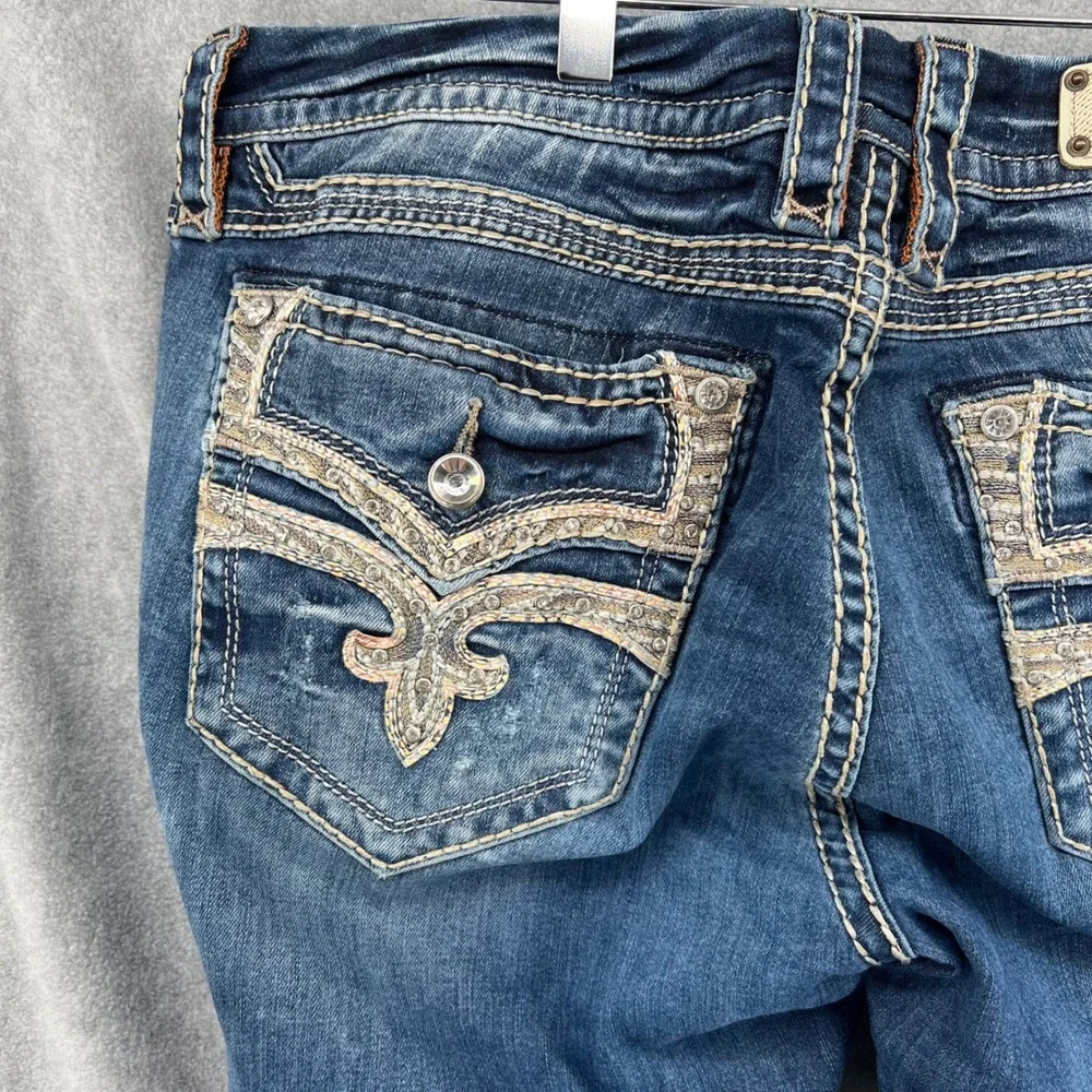 Rock Revival Roselle E Easy Boot Jeans Blue Embroidered Flap Pocket Size 33